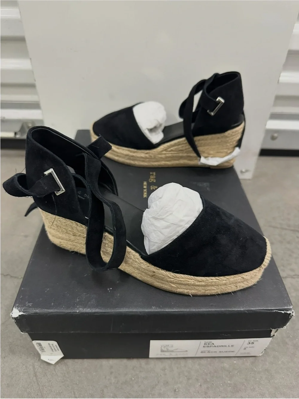 rag & bone Black Kea Espadrille Wedge Sandals with Ankle Wrap